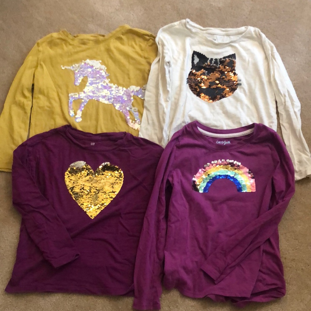 3 GAP, 1 Cat & Jack Purple and Yellow Long Sleeve Tees Kids Small